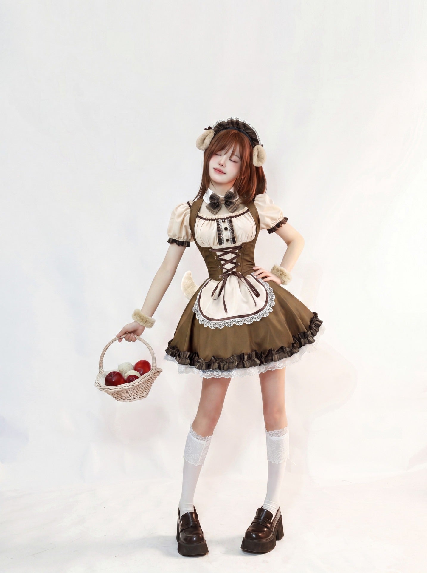 Japanese Shiba Inu Lolita Dress Corset Puff Sleeves Maid Outfit Cosplay