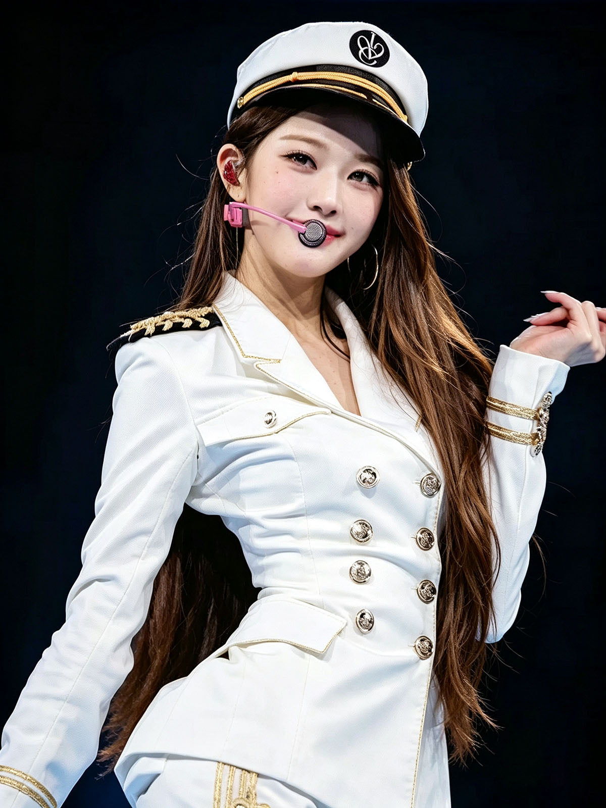 K-Pop Girl IVE Jang Won Young Same Style White Sailor Navy Uniform Stage Outfit