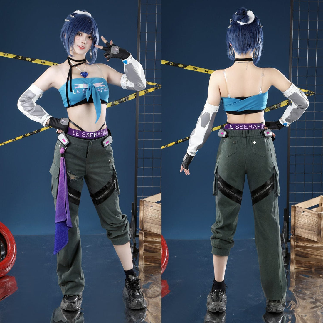 Overwatch 2 X LE SSERAFIM FEARLESS D.VA Blue Cosplay CostumesThemed Carnival Party Outfit