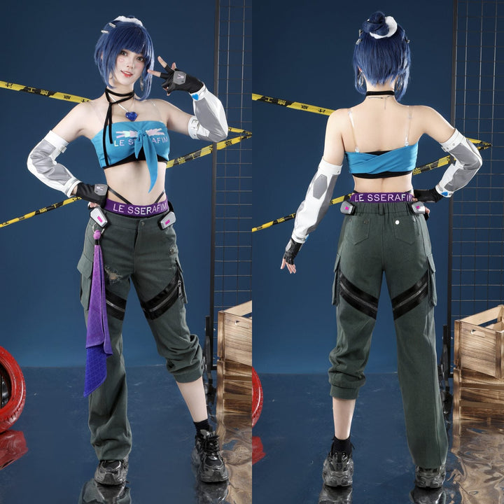 Overwatch 2 X LE SSERAFIM FEARLESS D.VA Blue Cosplay CostumesThemed Carnival Party Outfit