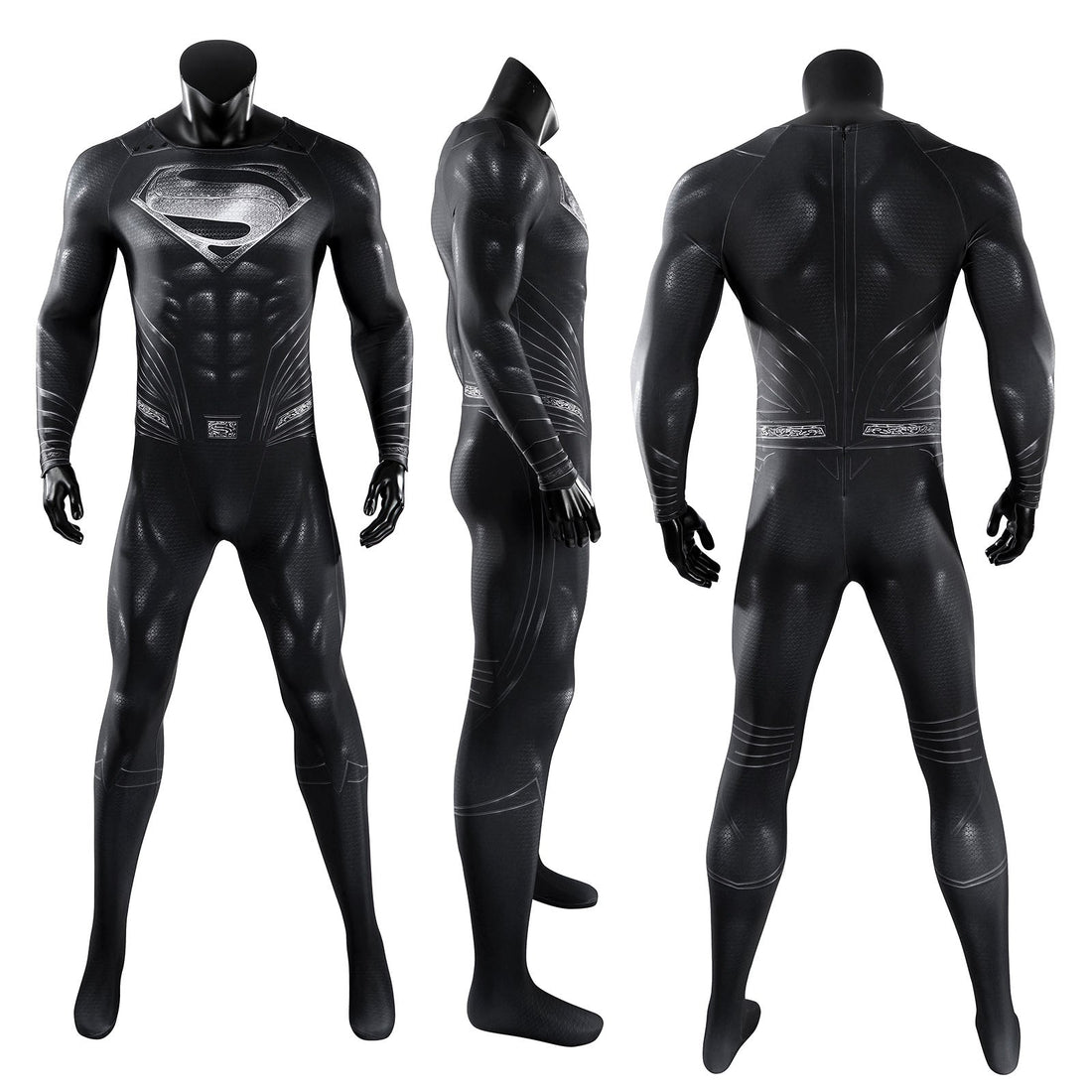 Justice League Superman Black Suit Jumpsuit with Cloak Cosplay Costumes